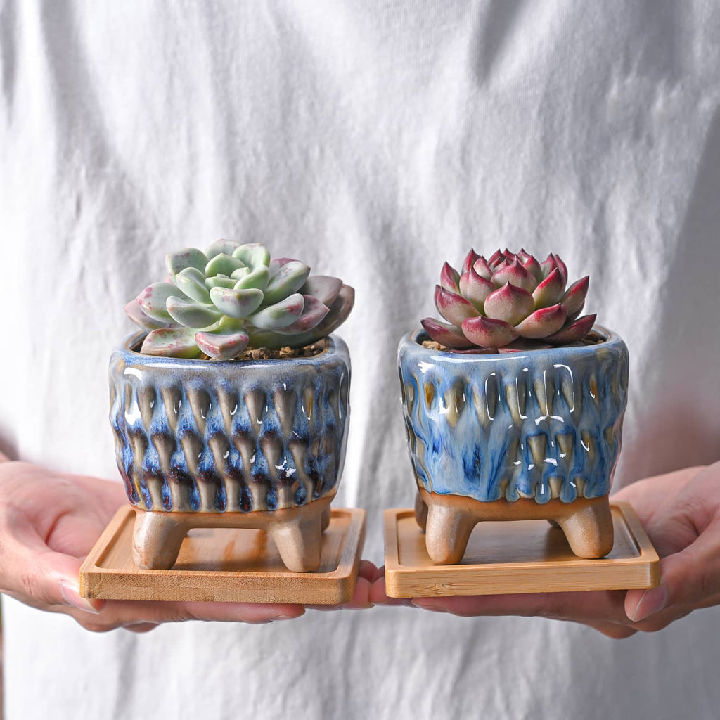 Drip Glazed Ice Cream Footed Succulent Pots