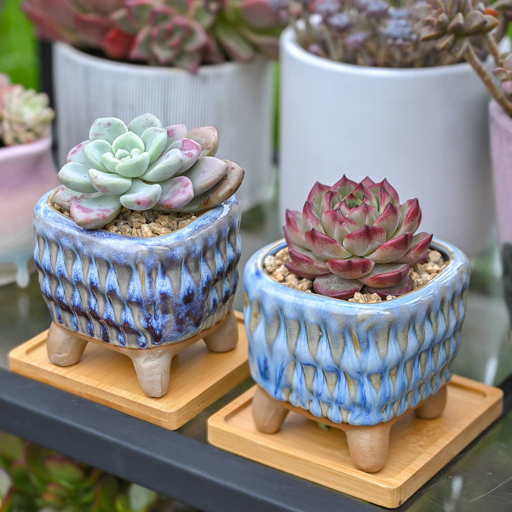 Drip Glazed Ice Cream Footed Succulent Pots