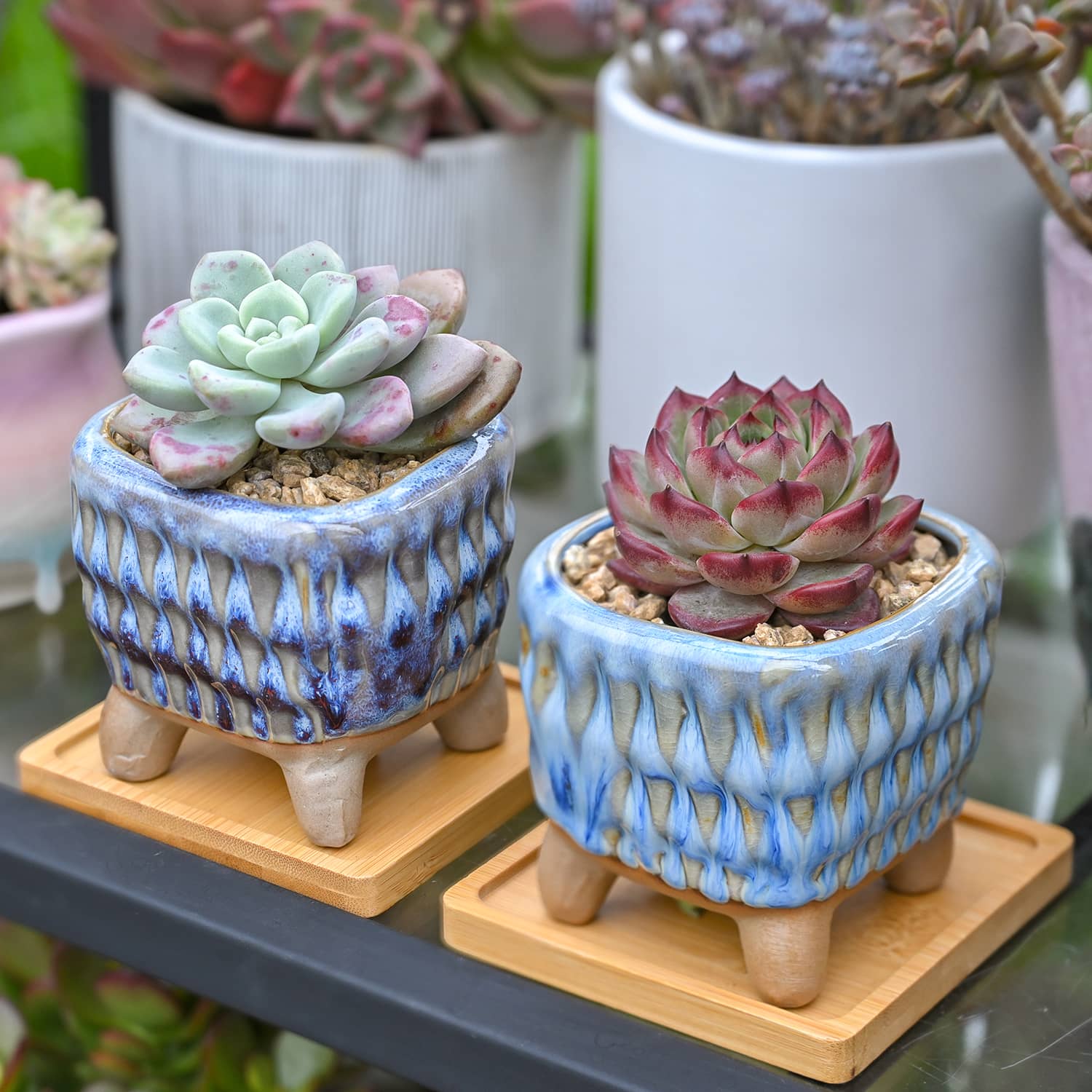 Drip Glazed Ice Cream Footed Succulent Pots