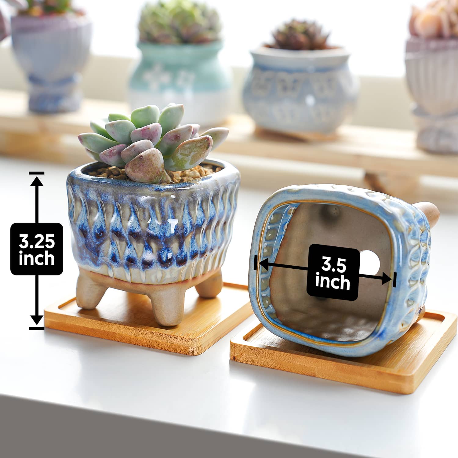 Drip Glazed Ice Cream Footed Succulent Pots